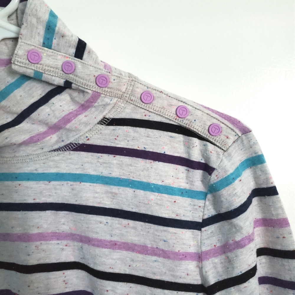 T by Talbots striped mock neck long sleeve tee with snaps, size M - Picture 4 of 10